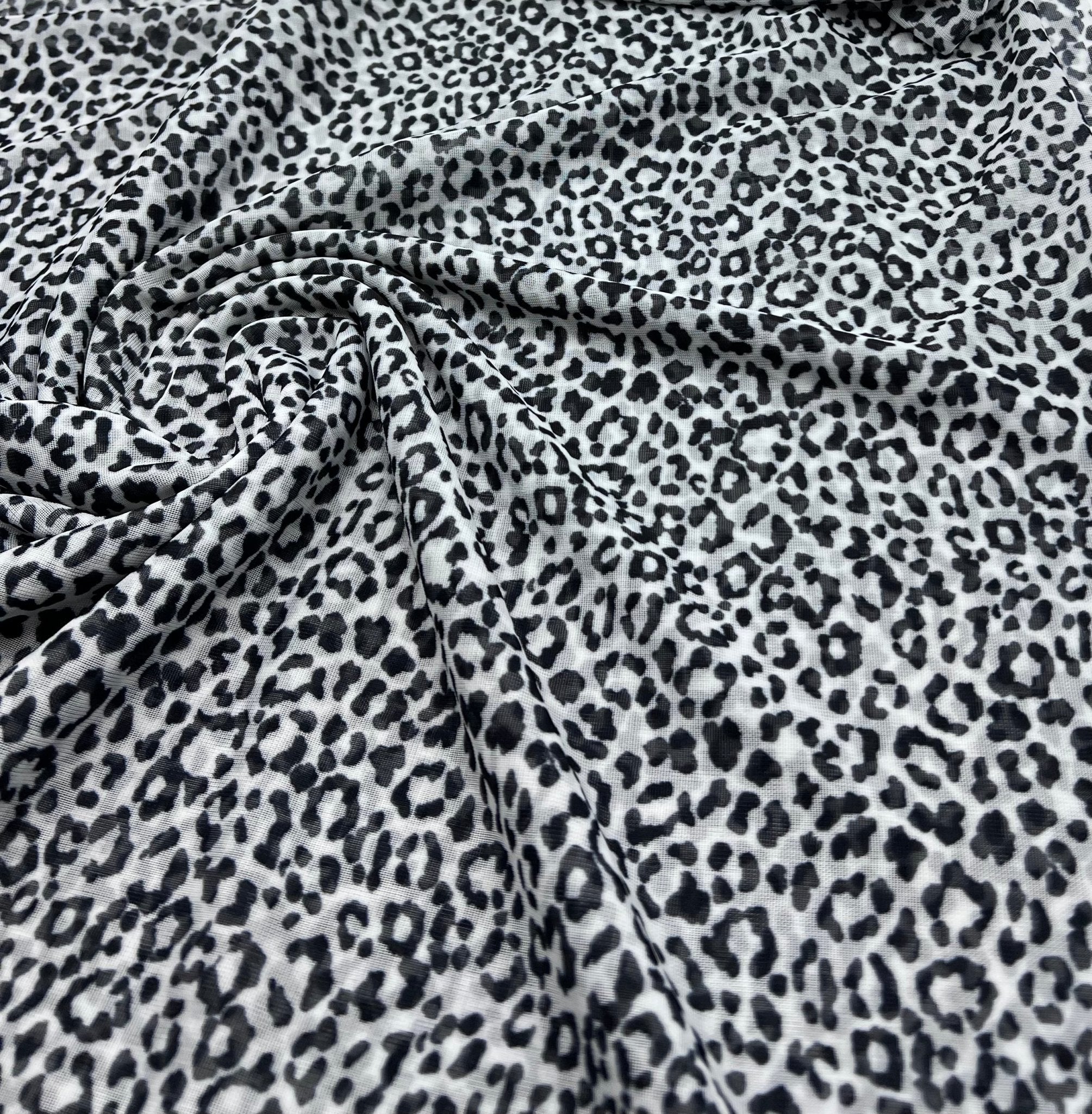2 Metres Grey Black Animal Print Mesh Fabric Stretch - T9 Fabrics